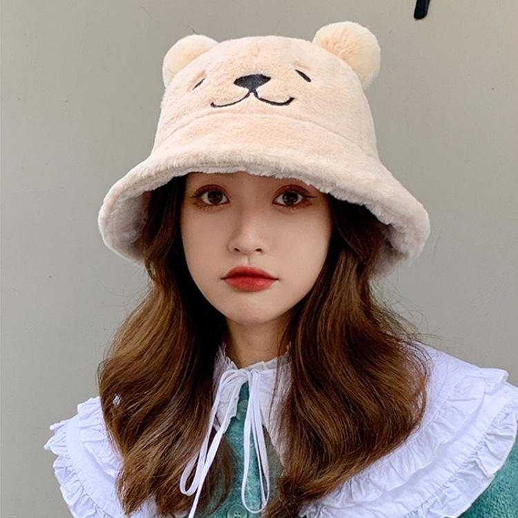 all in one place אביזרי נשים 2021 Fashion Autumn women Winter Cute bear ears Fur Bucket Hat Bear Ear Ball Plush Fisherman Hat Soft Warm Thick Basin Hat