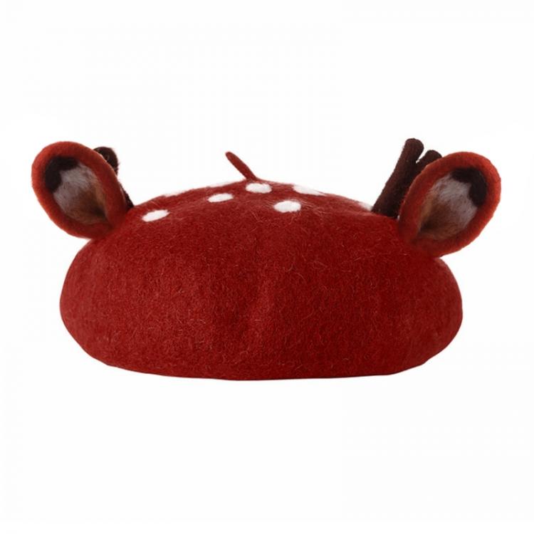 all in one place אביזרי נשים Women Christmas Beret Cap Cute 3D Reindeer Antler Ears Faux Felt Painter Hat