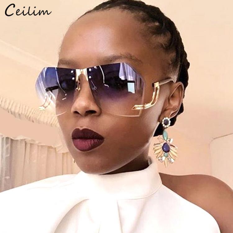 all in one place אביזרי נשים 2021 New Irregular Rimless Sunglasses Women Brand Designer Alloy Frame Oversize Gradient Sun Glasses Fashion Female Clear Shades
