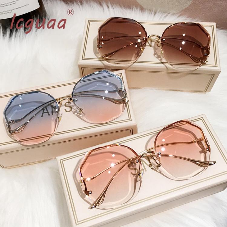 all in one place אביזרי נשים 2021 Fashion Tea Gradient Sunglasses Women Ocean Cut Trimmed Lens Metal Curved Temples Sun Glasses Female Oculos De Sol Feminino