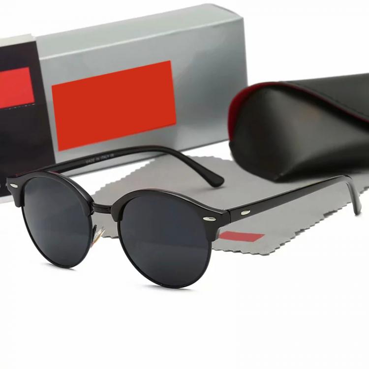 all in one place אביזרי נשים 2021 Classical Semi-Rim Club Round Style Sunglasses Black Fleck Acetate Metal Frame Glass Lens Unisex Summer Dress