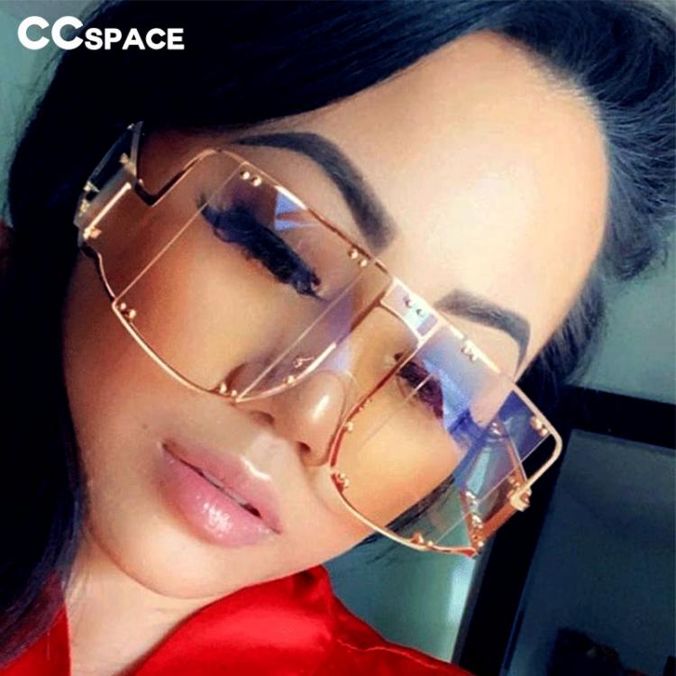 all in one place אביזרי נשים 46215 Metal Rivet Eyewear Oversized Mirror Square Sunglasses Men Women Shades Glasses Trend Unique Female UV400