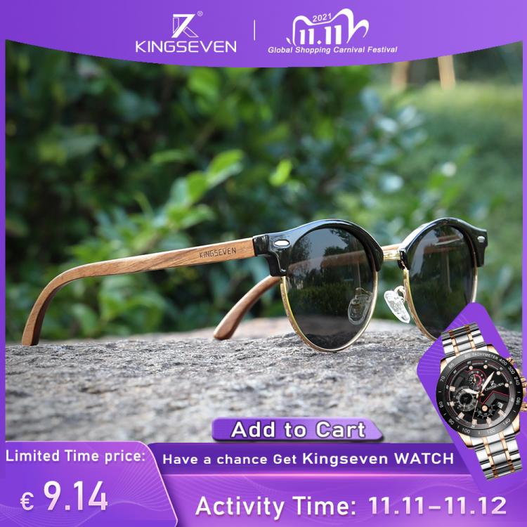 all in one place אביזרי נשים KINGSEVEN Handmade High Quality Black Walnut Wood Sunglasses Men Women Polarized Mirror Sun Glasses Male UV400 Shades Oculos