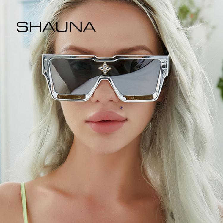 all in one place אביזרי נשים SHAUNA Luxury Crystal Oversized Women Square Sunglasses Trending Men Shades UV400