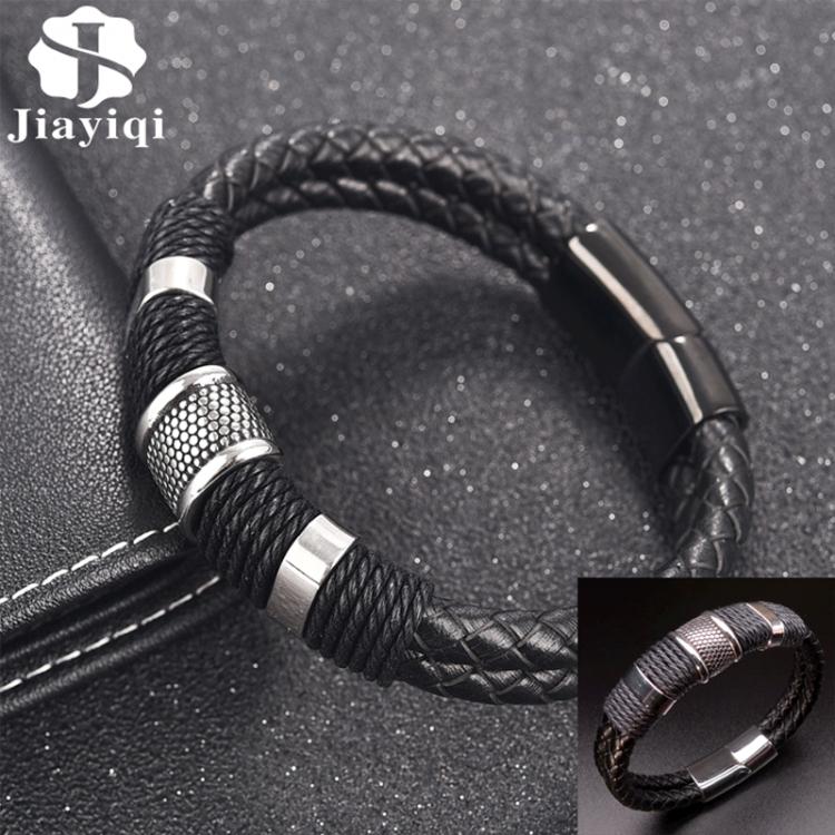 all in one place אביזרי נשים Fashion Braided Leather Bracelet Men's Stainless Steel Magnetic Clasp Doublelayer Wrapping Classic Bangle Male Jewelry Gift