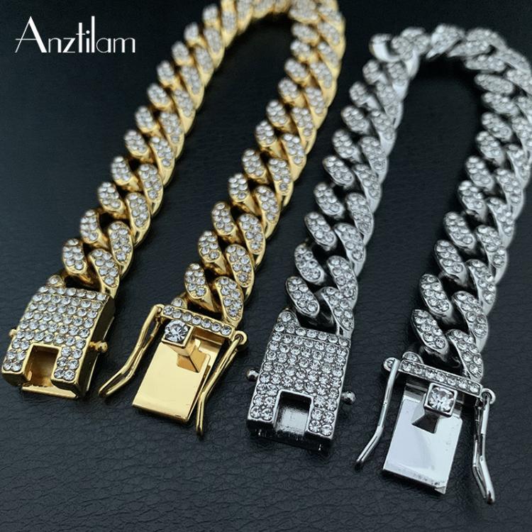 all in one place אביזרי נשים High-Quality  51g Hip Hop Full AAA Stone Bling Iced Out Pave Men's Bracelet Miami Cuban Link Chain Bracelets for Men Jewelry