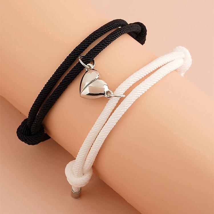 all in one place אביזרי נשים 1Pair Two halves Heart Magnetic Bracelet Steel Pendant Couple Bracelets for Lover Friendship Bracelets Braid Rope Magnet Jewelry