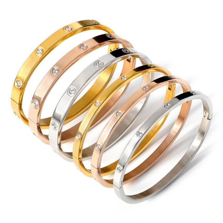 all in one place אביזרי נשים Classic Gold Bracelets for Women Men Jewelry Gifts Stainless Steel Simple Cubic Zirconia Bracelet Bangle Fashion 2021
