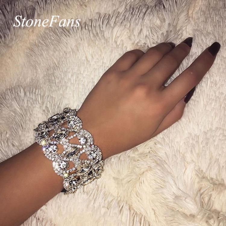 all in one place אביזרי נשים Stonefans Popular Jewelry Shiny Crystal Bracelet Bangle for Women Rhombus Bridal Hollow Rhinestone Bracelet Wedding Accessories