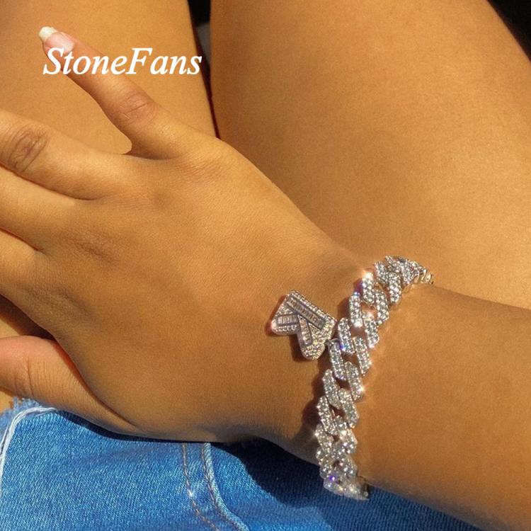 all in one place אביזרי נשים Stonefans Hip Hop Miami Cuban Link Bracelet Iced Out Letter for Women Bling Bling Baguette Letter Bracelet A-Z Initials Jewlery