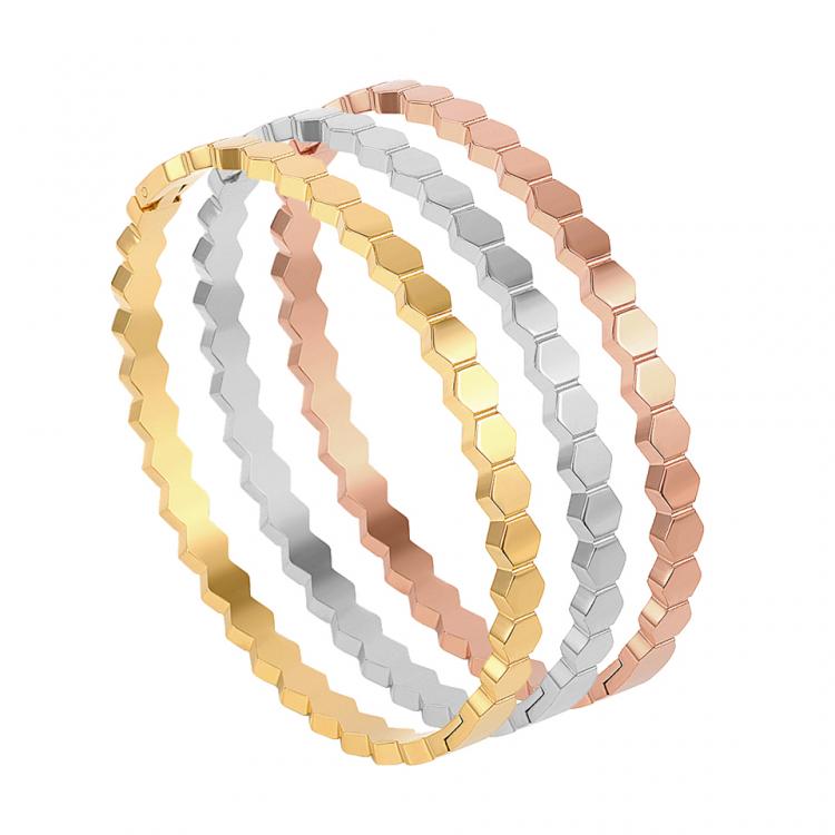 all in one place אביזרי נשים High Quality 4mm Rhombic-shaped Honeycomb Gold Cuff Bangle Bracelet Stainless Steel Women Bangle For Woman Fashion Jewelry Gift