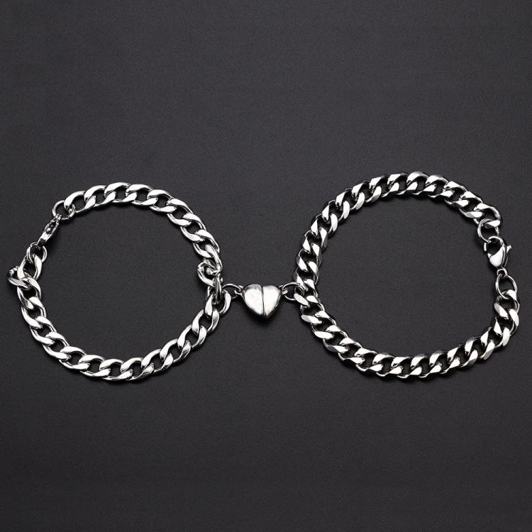 all in one place אביזרי נשים 2Pcs/pair Stainless Steel Couple Bracelets Magnetism Heart Charm Fashion Cuba NK Chain Bracelets Jewelry Gift For Women Men