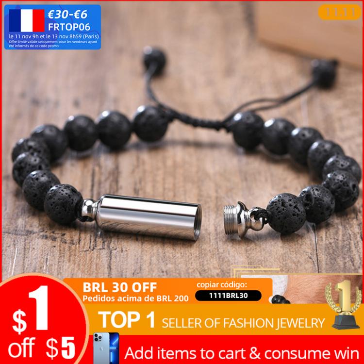 all in one place אביזרי נשים Vnox Men's Casual Lava Stone Beads Urn Bracelets for Ashes, Hollow Tube Cremation Keepsake Memorial Jewelry,Length Adjustable
