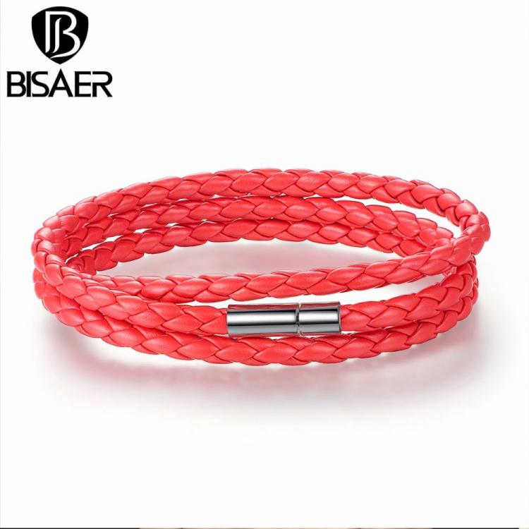 all in one place אביזרי נשים BISAER Cheap Wholesale Fashion Men & Women Leather Bracelet with Adjustable Long Chain Magnet Red Bracelets Jewelry WEV0063-6