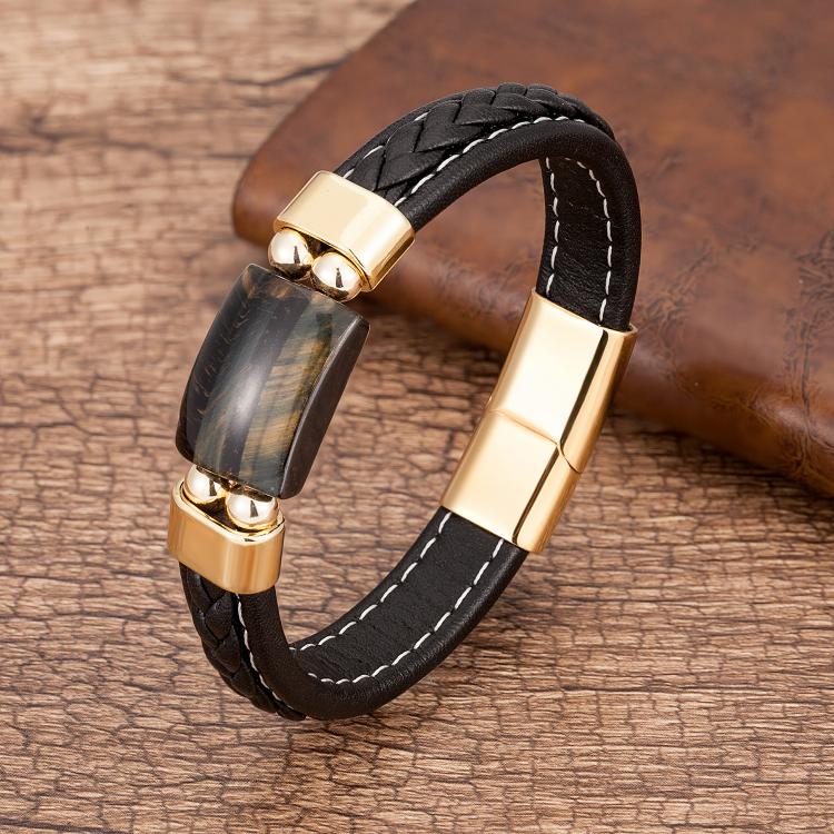 all in one place אביזרי נשים Charm Natural Tiger Eye Stone Bracelet For Men Geometric Shape Natural Stone Black Braided Leather Bracelets Gifts Bijoux Homme