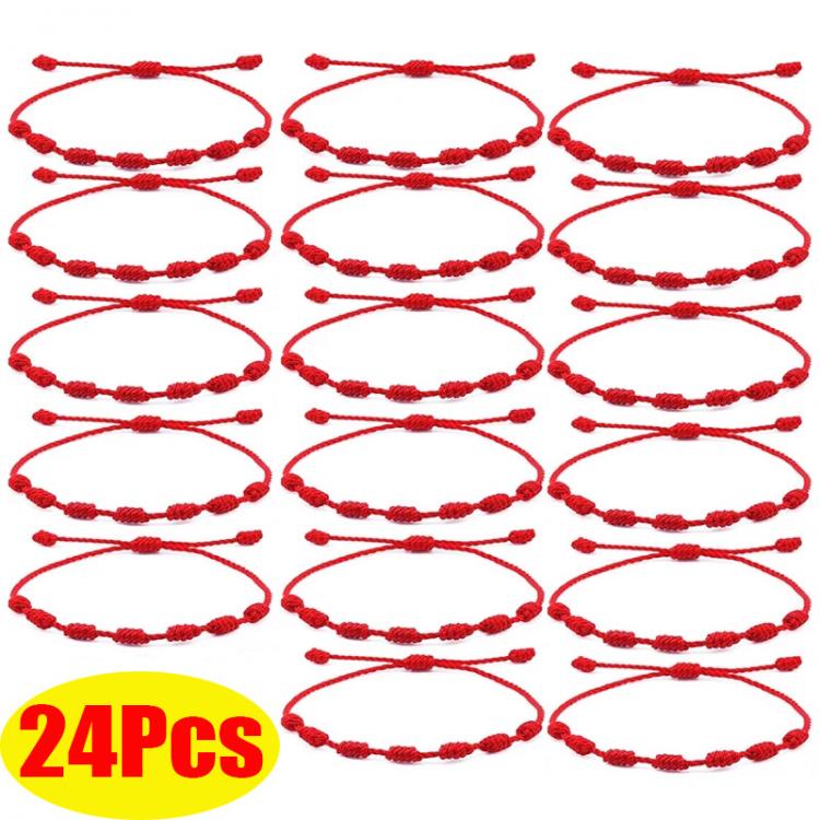 all in one place אביזרי נשים 24PCS 7 Knots Red String Bracelet Protection Evil Eye Good Luck Amulet for Success & Prosperity Couple's Friendship Brace