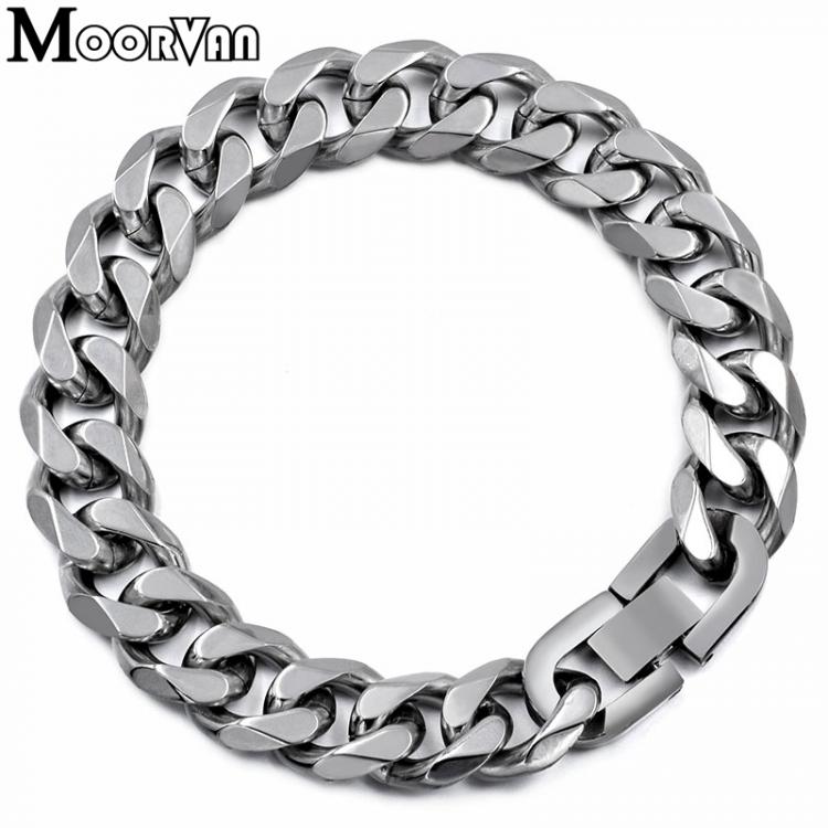 all in one place אביזרי נשים Moorvan Jewelry Men Bracelet Cuban links & chains Stainless Steel Bracelet for Bangle Male Accessory Wholesale B284