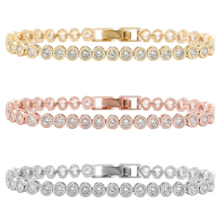 all in one place אביזרי נשים Sparkling 36 PCS Round Cut Cubic Zirconia Crystal Tennis CZ Bracelets for Women or Wedding in 3 assorted colors