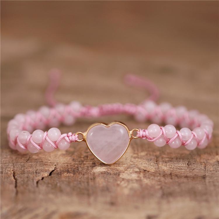all in one place אביזרי נשים Boho Rose Quartz Heart Charm and Beads Bracelet Boho String Braided Stretch Couples Bracelet Femme Lover Gift Jewelry Dropship