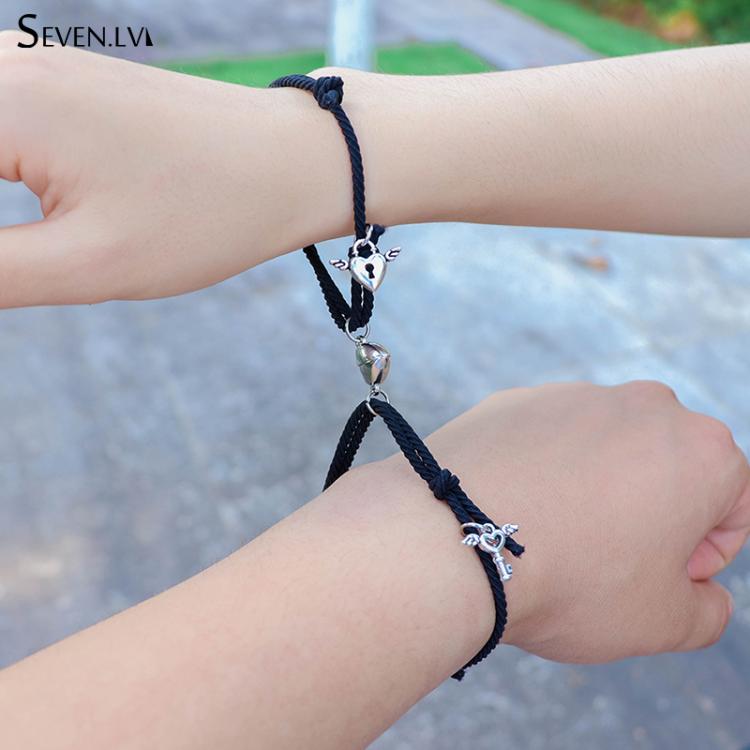 all in one place אביזרי נשים 2pcs / set heart magnet attract couple Bracelet lock key pendant love jewelry adjustable braided rope bangle for women and men