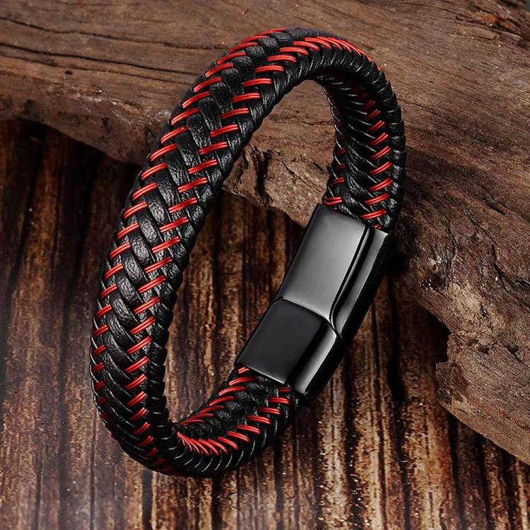 all in one place אביזרי נשים Trendy Men Jewelry Red Braided Leather Rope Bracelet Black Magnetic Buckle Bracelets Punk Men Wrist Band Pulsera Hombre