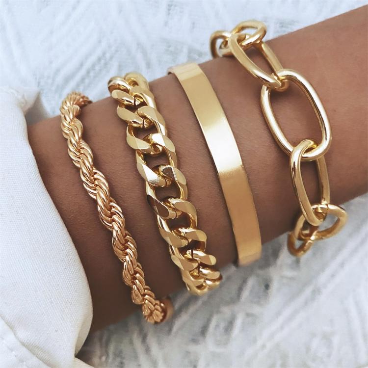 all in one place אביזרי נשים Punk Heavy Metal Gold Thick Chain Bracelet Set for Women's Gold Twist Chain Charm Bracelets Bangles Trend Hip Hop Rock Jewelr