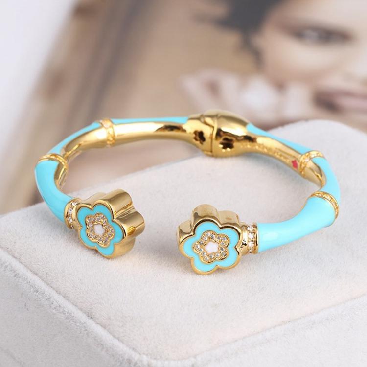 all in one place אביזרי נשים European and American enamel glaze bamboo hand-painted pearl flower-shaped open elastic bracelet ewelry for women