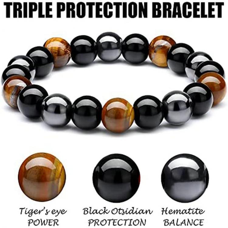 all in one place אביזרי נשים Triple Protection Bracelet For Men Women Bring Luck and Prosperity Hematite Black Obsidian Tiger Eye Stone Bracelets Men Jewelry