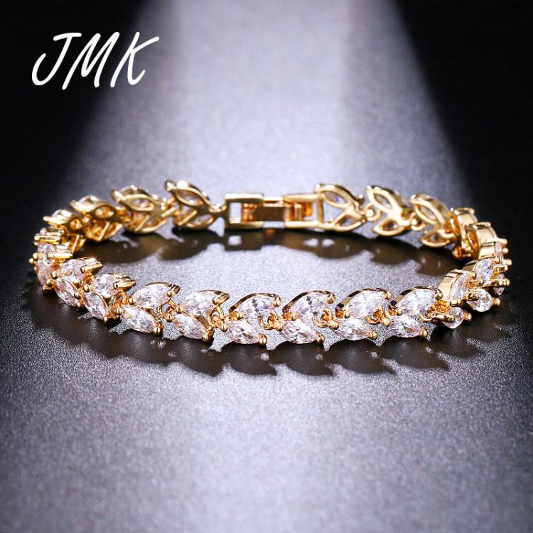 all in one place אביזרי נשים JMK Trendy Luxury Leaf AAA Cubic Zirconia Bangle Bracelet For Women High Quality Bridal Wedding Party Silver Gold Jewelry Gift