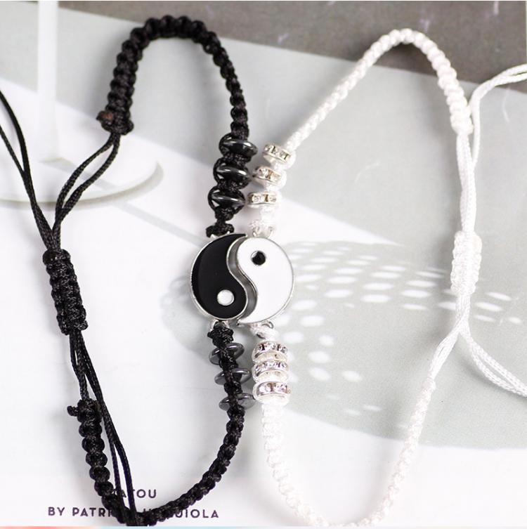 all in one place אביזרי נשים Couple Bracelets Hematite Leather Cord Braid Chain Bracelet Chinese Tai Chi Alloy Pendant Two-piece Woven Lover Bracelet Gift