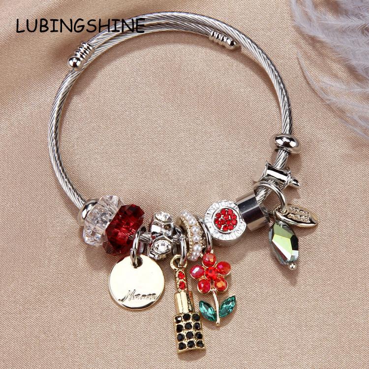 all in one place אביזרי נשים Fashion Stainless Steel Carnation Flower Bracelet Crystal Rhinestone Adjustable Open Cuff Wire Bangle Jewelry for Women Girl
