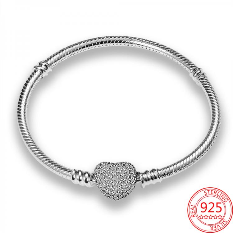 all in one place אביזרי נשים Hot Sale 925 Sterling Silver Fine Crystals Zircon Heart Bracelet Bangles with Charms Jewelry Birthday Fashion Gift for Women
