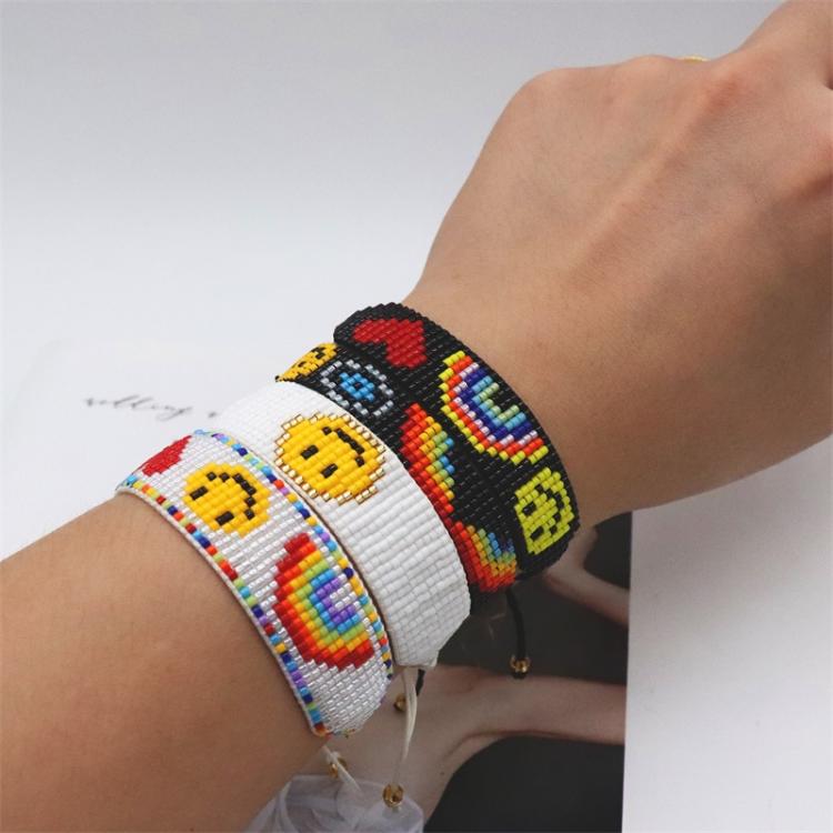 all in one place אביזרי נשים ZHONGVI Rainbow Smiley Face Bracelets Miyuki Beaded Bracelet For Women Summer Beach Jewelry Best Friendship Gift Wholesale