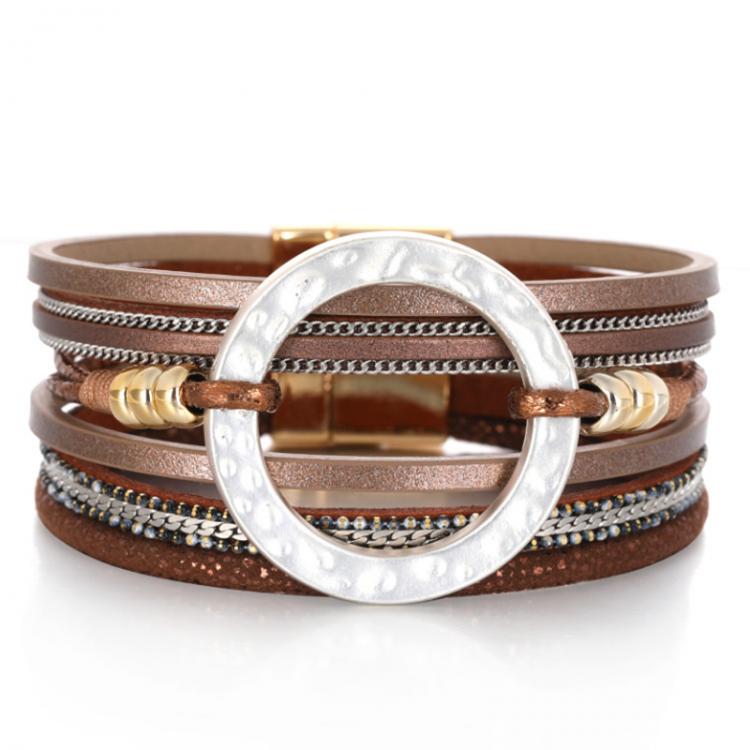 all in one place אביזרי נשים Amorcome 2021 New Magnetic Clasp PU Leather Cuff Women Bracelets Fashion Metal Circle Wrap Bracelet Unisex Bohemian Jewelry