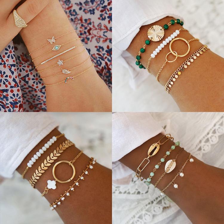 all in one place אביזרי נשים Women Boho Geometric Chain Bracelets Set On Hand For Female Crystal Moon Butterfly Leaves Charm Bangle 2021 Bohemia Jewelry Gift
