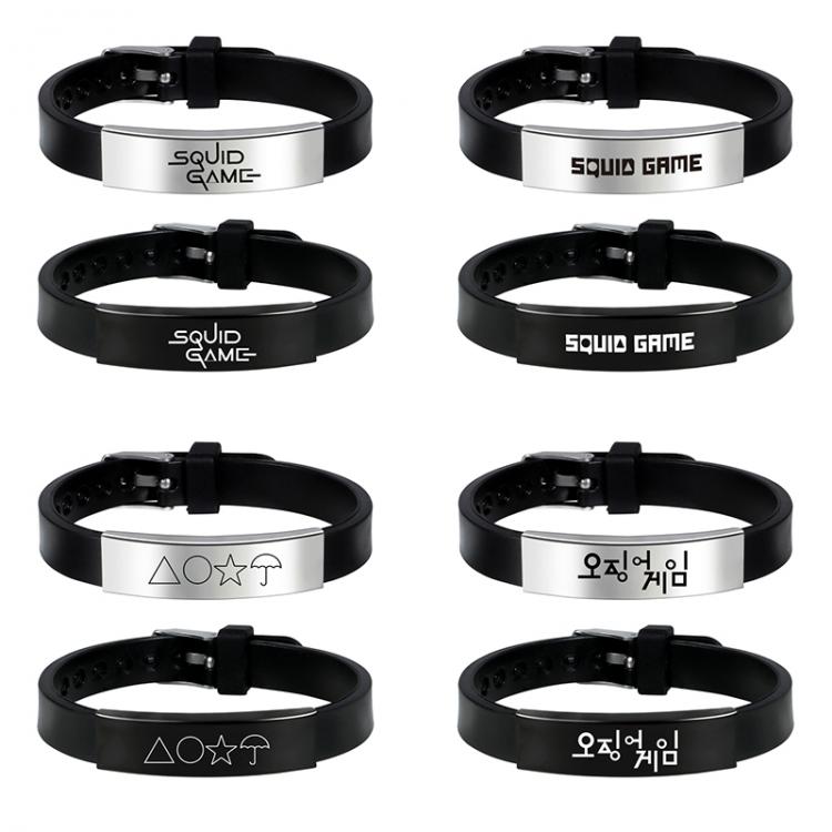 all in one place אביזרי נשים Korea Fashion Squid Game Black Silicone Couple Bracelet Stainless Steel Bracelets Gift Jewelry For Women Men 오징어 게임