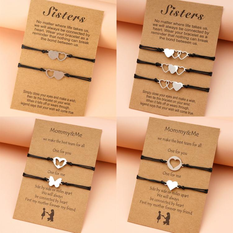 all in one place אביזרי נשים New Doule Heart Butterfly Sisters Card Bracelets Best Friendship Stainless Steel Handmade Birthday Gift Mother's Day Jewelrys