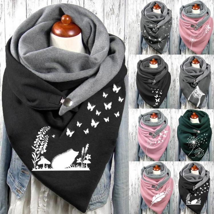 all in one place אביזרי נשים Fashion Women Cute Cat Print Scarf Hijabs Female Lady Retro Multi-purpose Shawl Button Scarf Femme Wraps Foulard Bufand