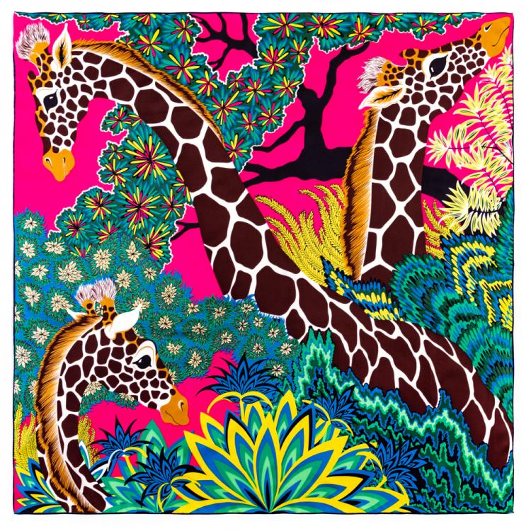 all in one place אביזרי נשים 35.5(In) Jungle Giraffe Brand Scarf Women Bandana Handmade Curled Twill Silk Square Scarf Luxury Foulard Head Scarves Shawl