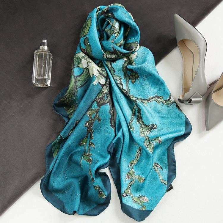all in one place אביזרי נשים Spain Luxury Silk Scarf Women Designer Van Gogh Oil Painting Floral Silk Shawls Pashmina Ladies Wraps Scarves Foulard New Hijab