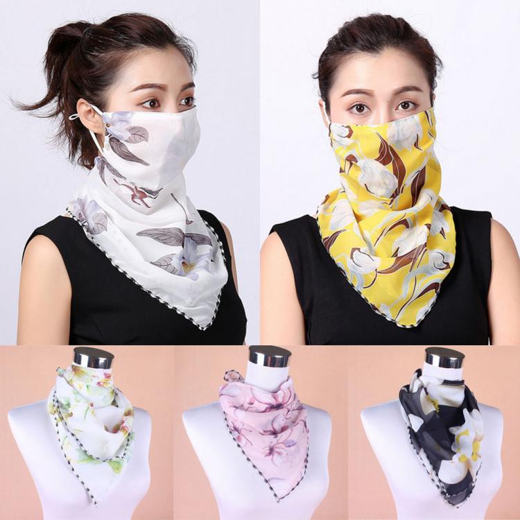 all in one place אביזרי נשים Women Chiffon Mask Scarf Face Mascarillas Wraps Floral Print Lady Silk Neck Scarves Foulard Bandana Reusable Masks Sun Protect