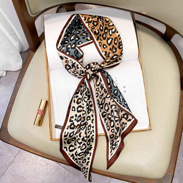 all in one place אביזרי נשים Designer Small Silk Square Scarf Women Narrow Long Leopard Striped Print Handkerchief Lady Head Hair Band Scarfs Kerchief Female