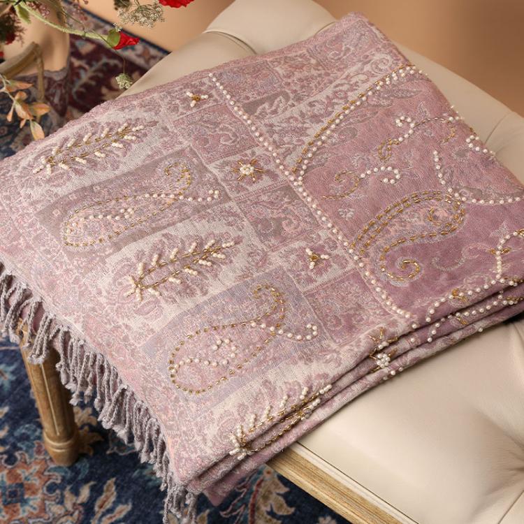 all in one place אביזרי נשים Bohemia 100% Merino Wool Scarf Women Stole Autumn Winter Thick Wool Warm Scarf Female Indian Bead Embroidery Rose Shawl