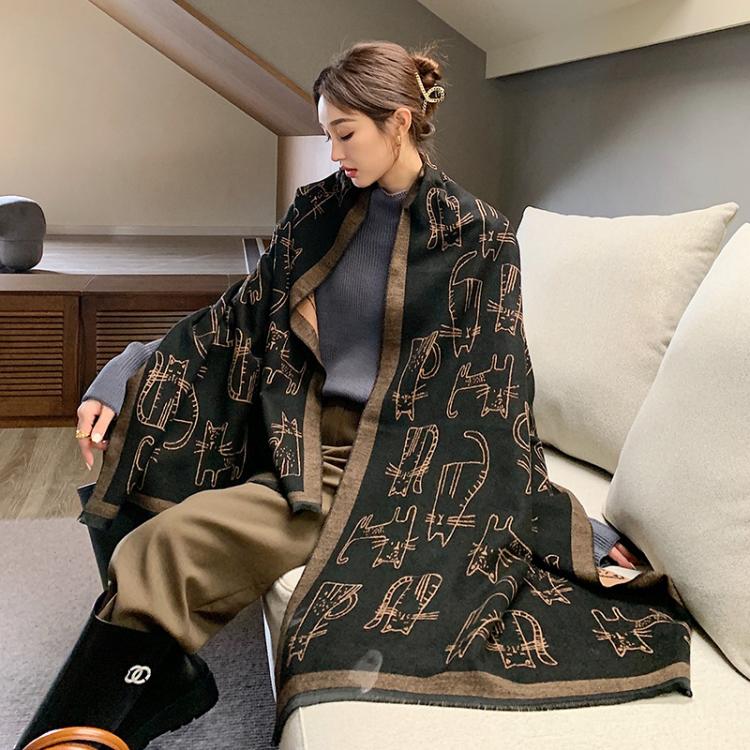 all in one place אביזרי נשים Print Cashmere Scarf Women Lovely Cat Shawls And Wraps Thick Hijab Blanket Ladies Pashmina Echarpe Bufanda Neckerchief 2021