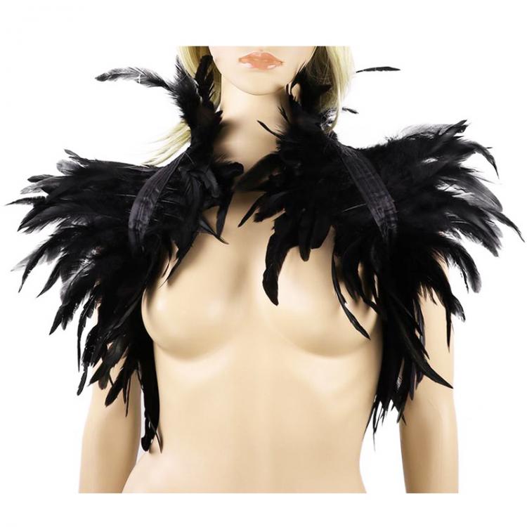 all in one place אביזרי נשים Black Natural Feather Shrug Shawl Shoulder Wraps Cape Gothic Collar Cosplay Party Body Cage Harness Bra Belt Feather Fake Collar