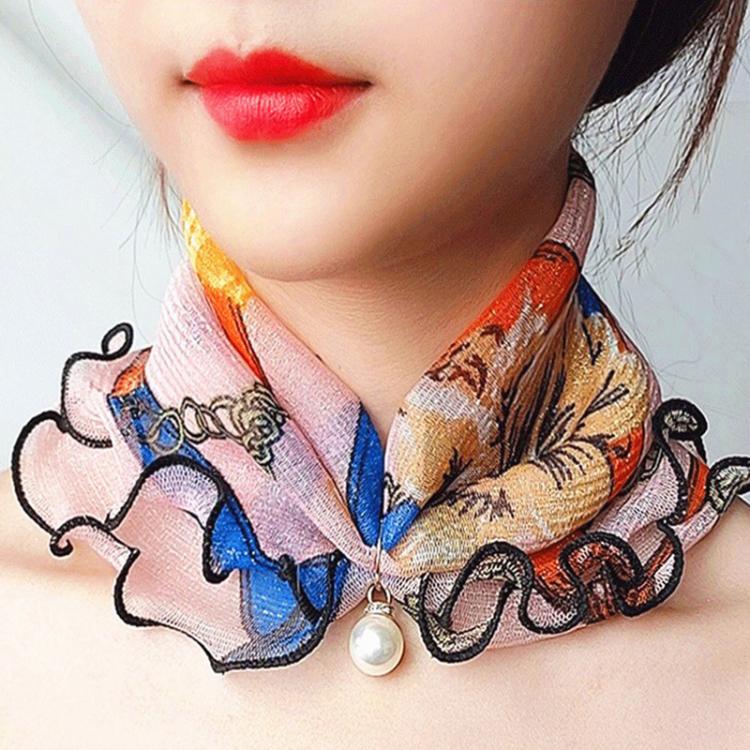 all in one place אביזרי נשים Fake Pearl Pendant Organza Neck Collar Chiffon Scarves Lace Pearls Scarf Fashion Print Shiny Variety Scarf Clothing Accessories