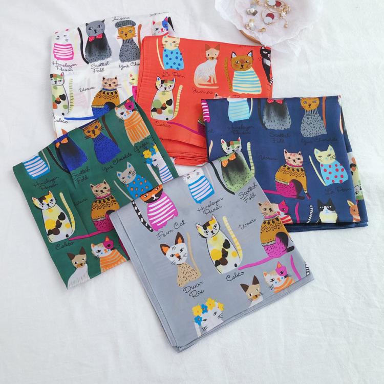 all in one place אביזרי נשים Women Fashion Square Scarf Cat Print Silk Scarves and Wrap Ladies Retro Spring Summer Office Hair Neck foulard