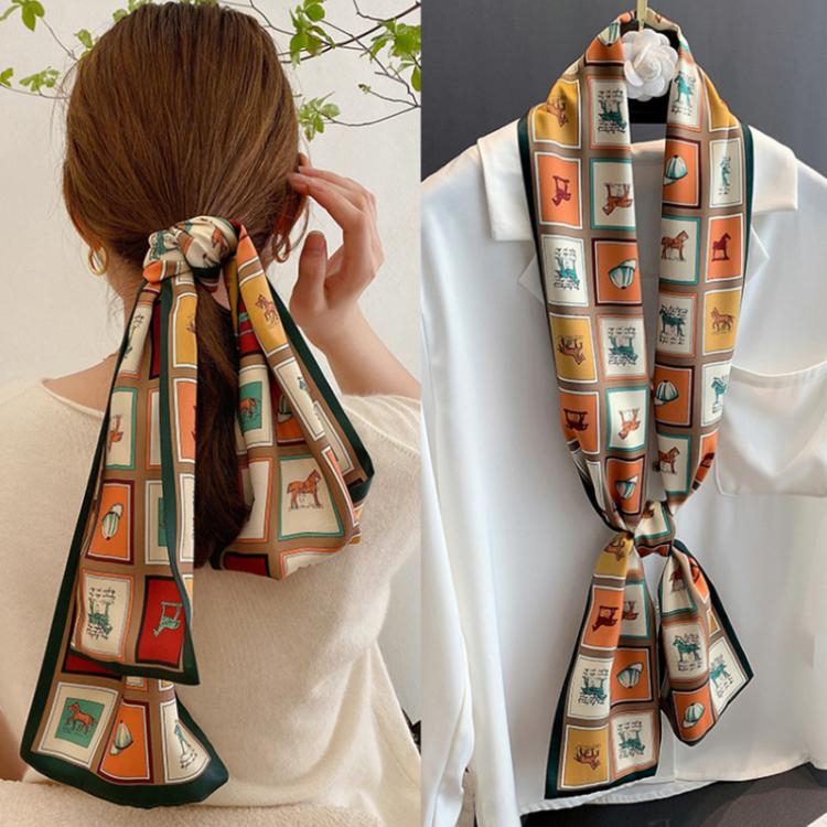 all in one place אביזרי נשים Luxury Horse Printed Silk Scarf Women Brand Designer Thin Long Silk Scarf Girl Headband Designer Stewardess Neck Scarf Silk Belt