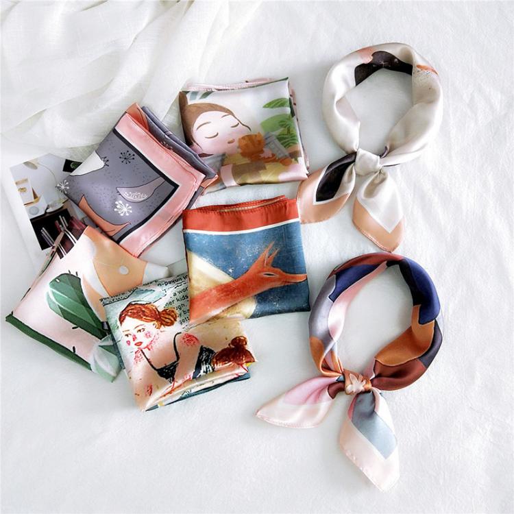 all in one place אביזרי נשים Korean Satin Silk Scarves Women Square Scarf Fashion Digital Print Small Scarf DIY Bandana Neckerchief Headband Girls Hair Ties