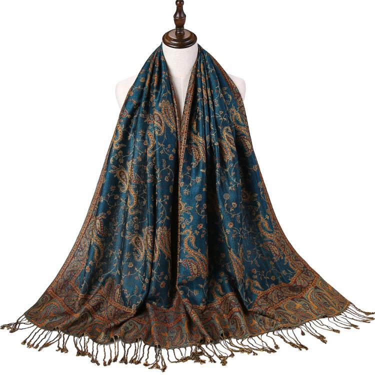 all in one place אביזרי נשים Pashmina Silk Scarf Shawl Wrap Paisley Jacquard Flowers Borders Rave 2 Layers Reversible Classic Tassels For Women 70X180cm 200g